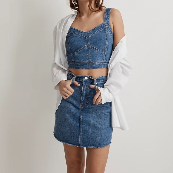 Madewell Cotton-Hemp Denim Supercrop Tank Top in Gabler Wash - Picture 3 of 15